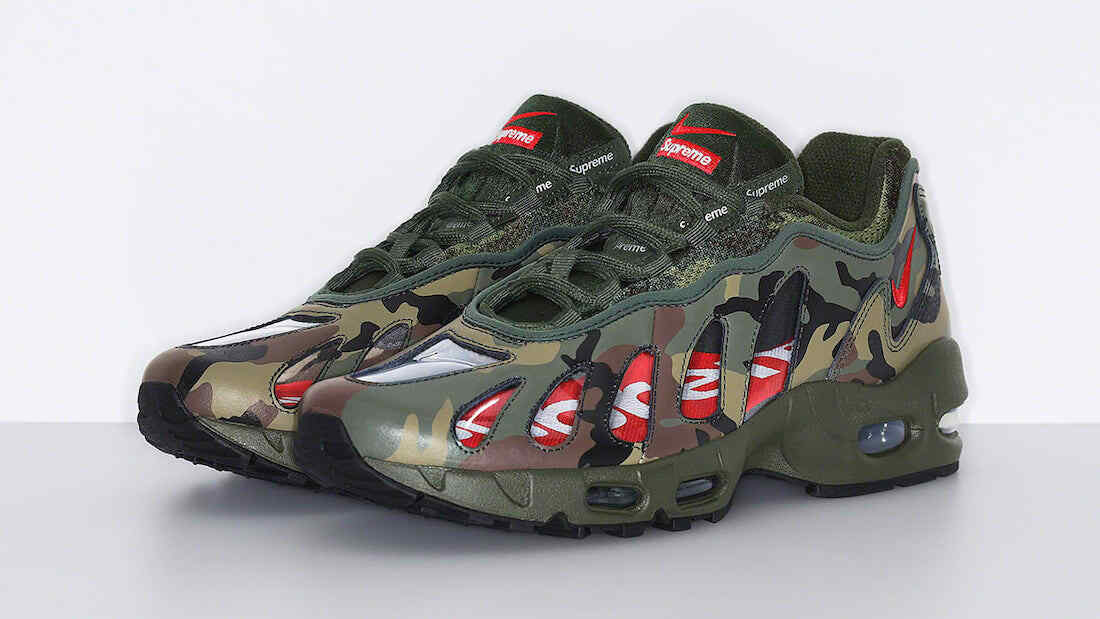 CV7652-300 Nike Air Max 96 Supreme Camo Dark Army Speed Red Clear (Men's)