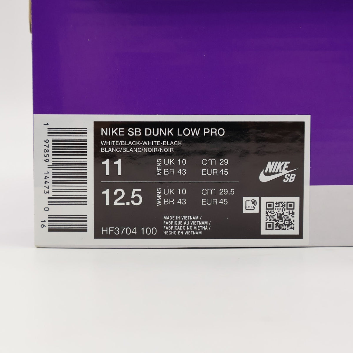 HF3704-100 Nike SB Dunk Low Pro White Black (Men's)