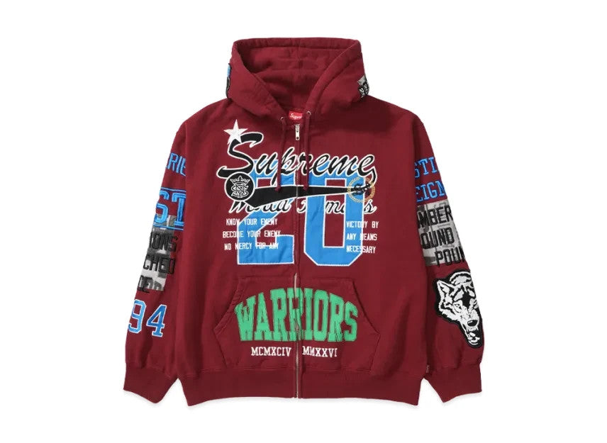 Supreme Warriors AppliquÃ© Zip Up Hooded Sweatshirt "Cardinal"
