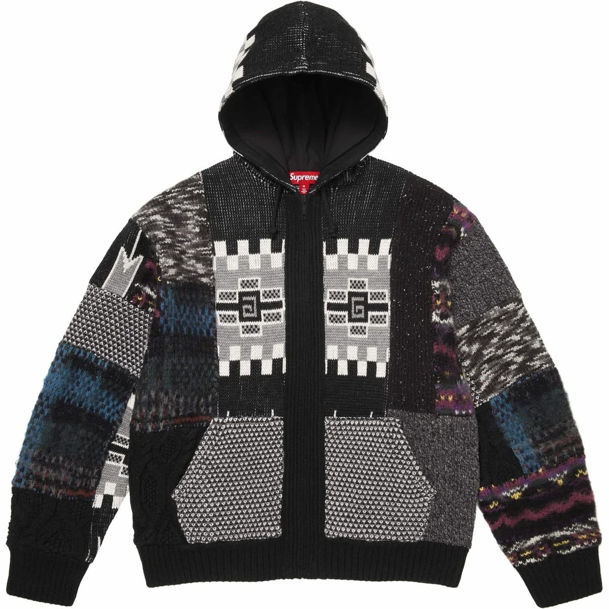 Supreme Patchwork Zip Up Hooded Sweater Black