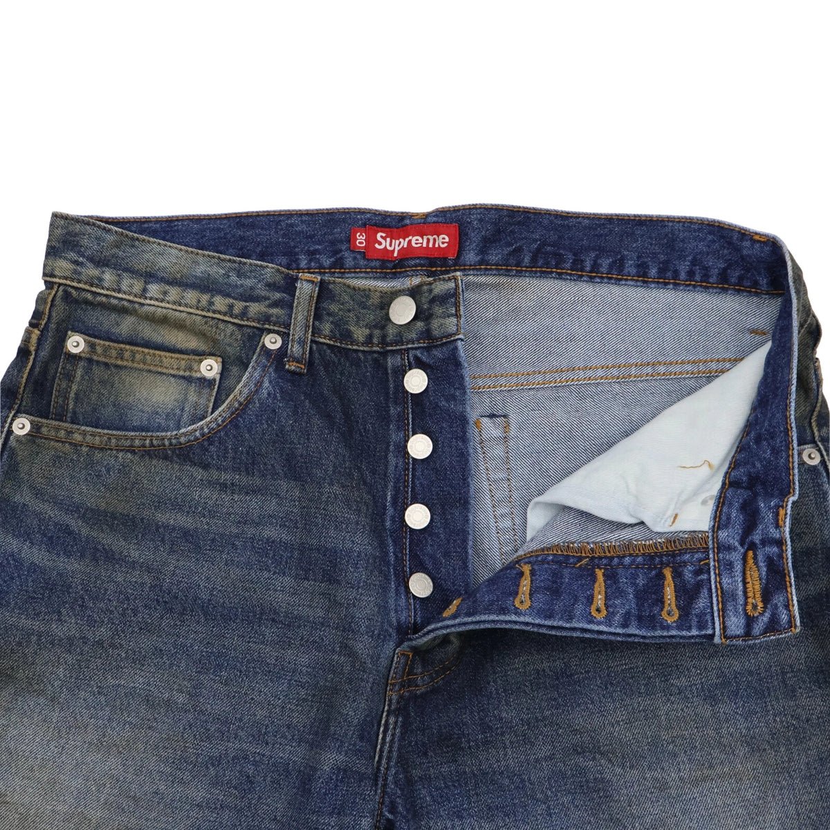 Supreme Distressed Loose Fit Selvedge Jean Washed Indigo
