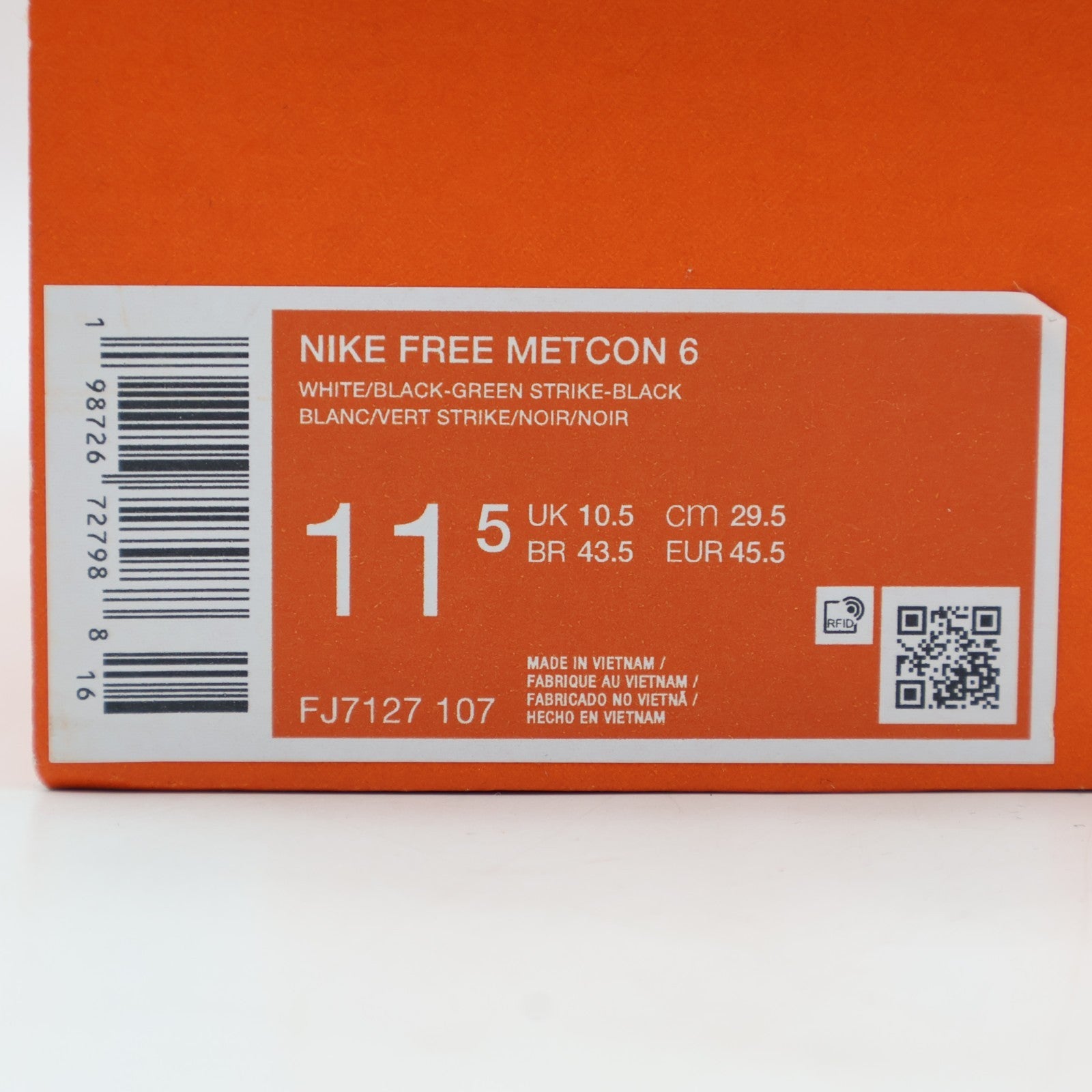 FJ7127-107 Nike Free Metcon 6 White Green Strike Black (Men's)