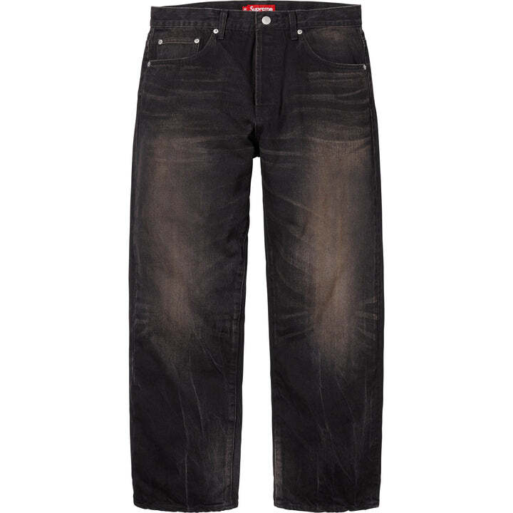 Supreme Distressed Loose Fit Selvedge Jean Washed Black