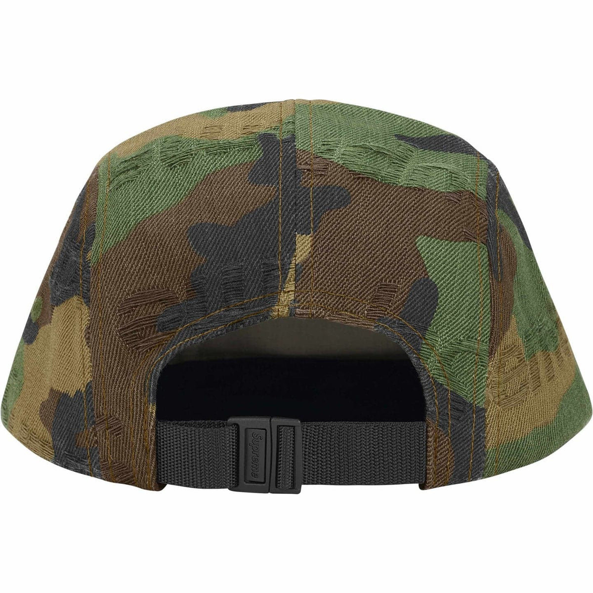 Supreme Jacquard Logos Denim Camp Cap Woodland Camo