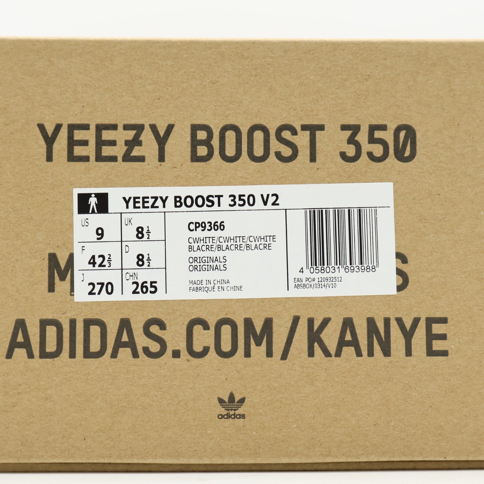 CP9366 Adidas Yeezy Boost 350 V2 Cream Triple White (Men's)
