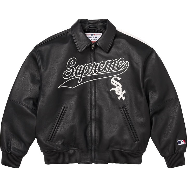 Supreme Chicago White Sox Leather Varsity Jacket Black