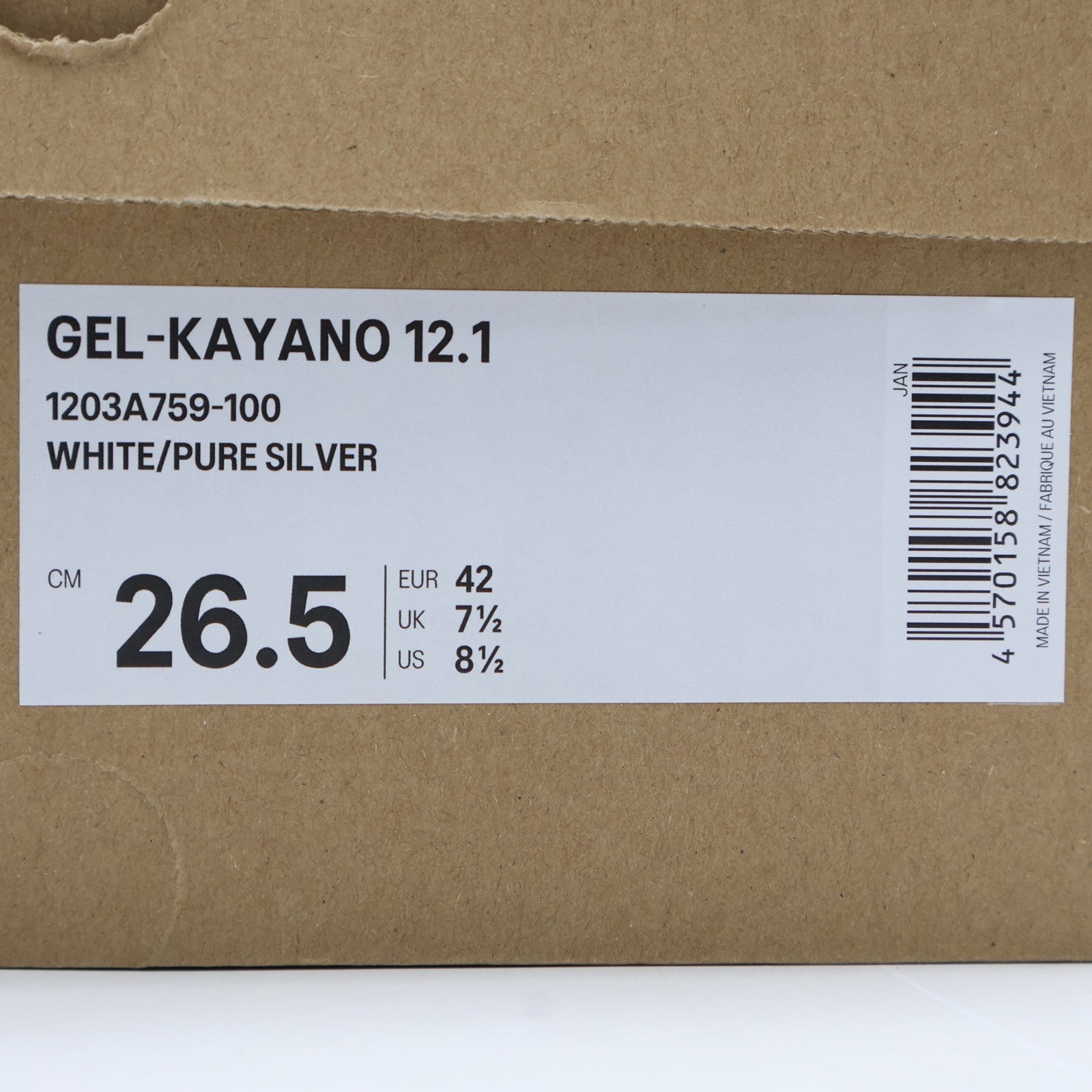 1203A759-100 Asics Gel-Kayano 12.1 White Pure Silver (Men's)