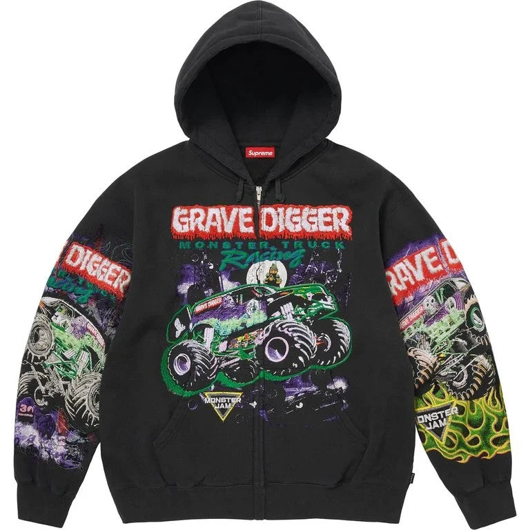 Supreme Grave Digger Zip Up Hooded Sweatshirt Black