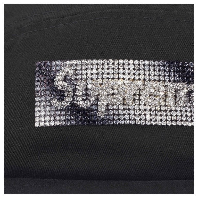 Supreme Rhinestone Label Camp Cap Black