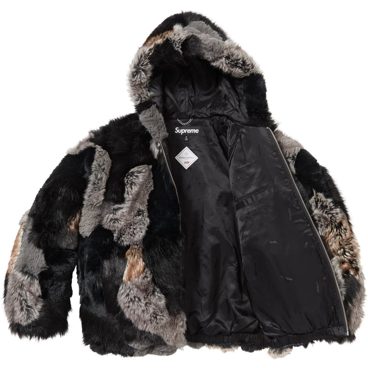 Supreme Patchwork WINDSTOPPER Hooded Faux Fur Jacket Black