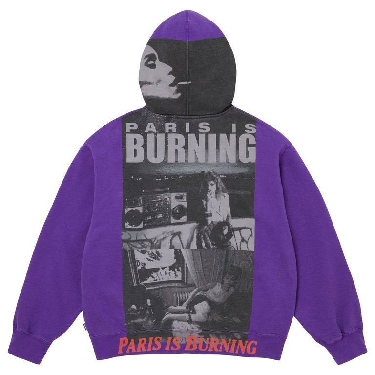 Supreme Paris is Burning Zip Up Hooded Sweatshirt Purple