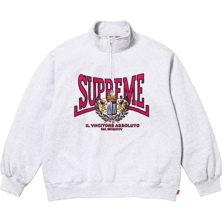 Supreme Crest Applique Half Zip Pullover Ash Grey