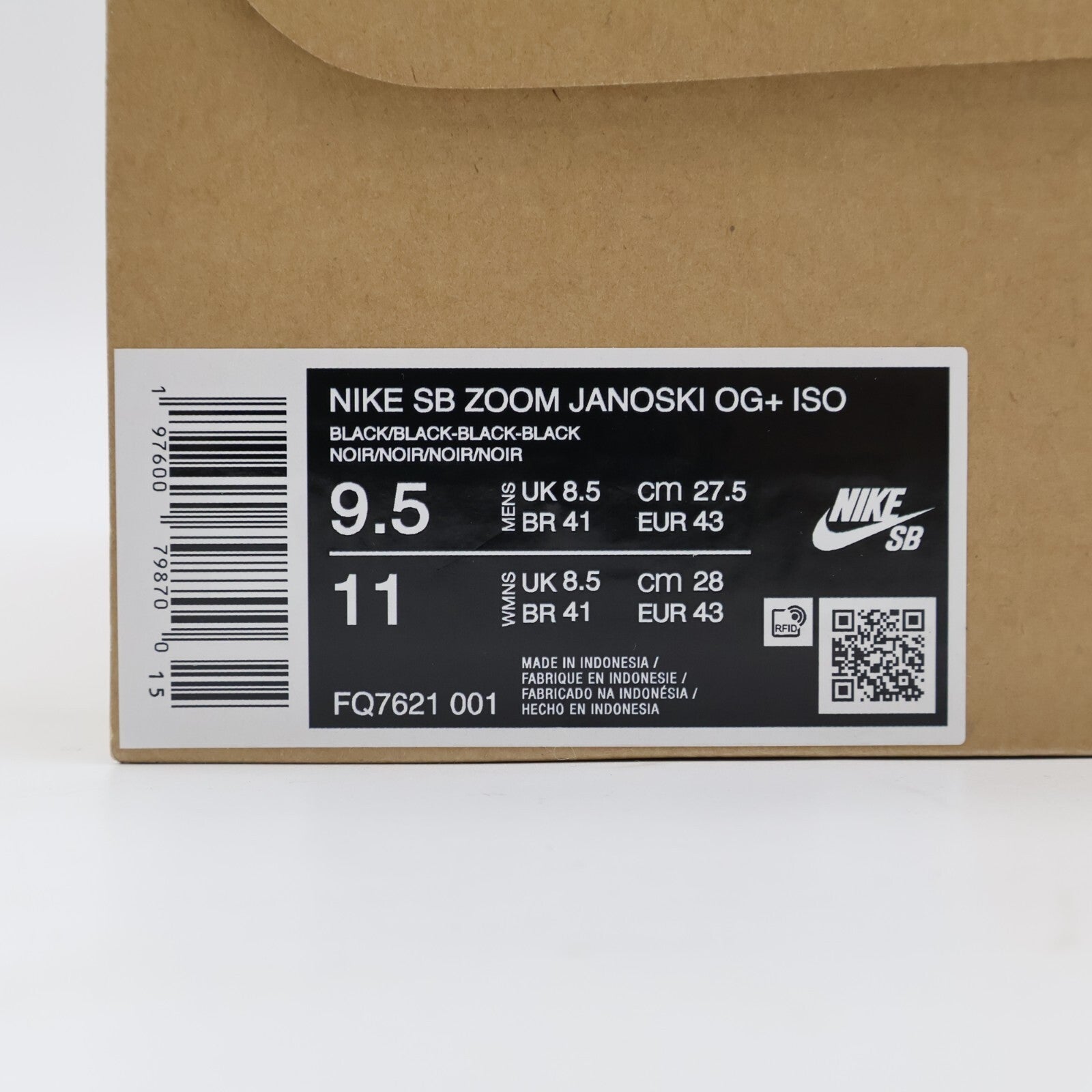 FQ7621-001 NIKE SB Zoom Janoski OG+ ISO Triple Black (Men's)