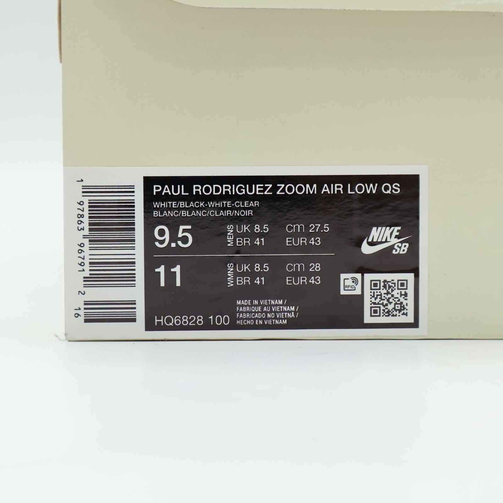 HQ6828-100 Nike SB P-Rod 1 Retro White and Black (Men's)