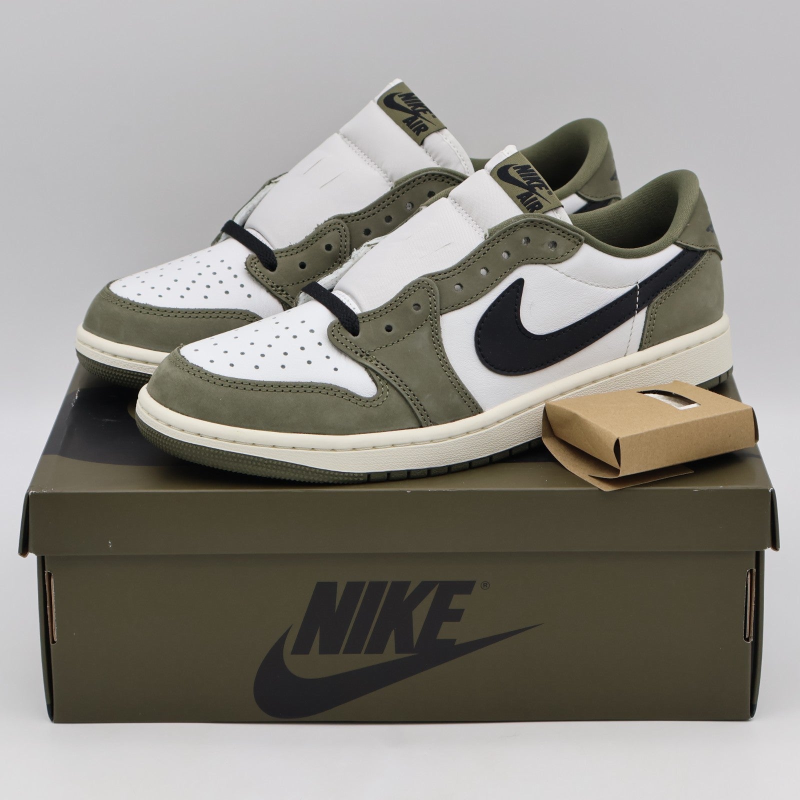 HQ6998-200 Nike Air Jordan 1 Low OG Medium Olive and Summit White (Men's)