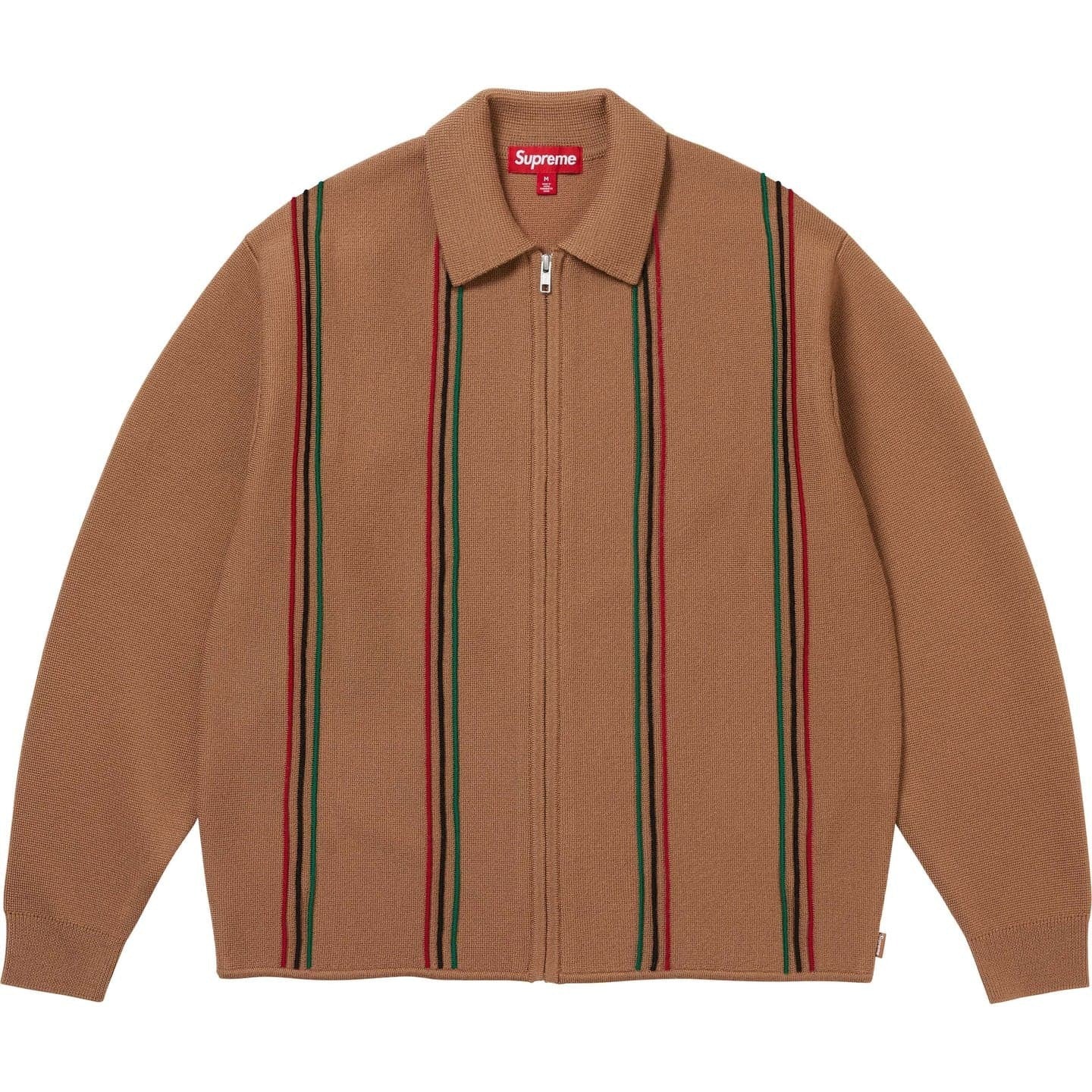 Supreme Stripe Zip Up Polo Sweater Tan