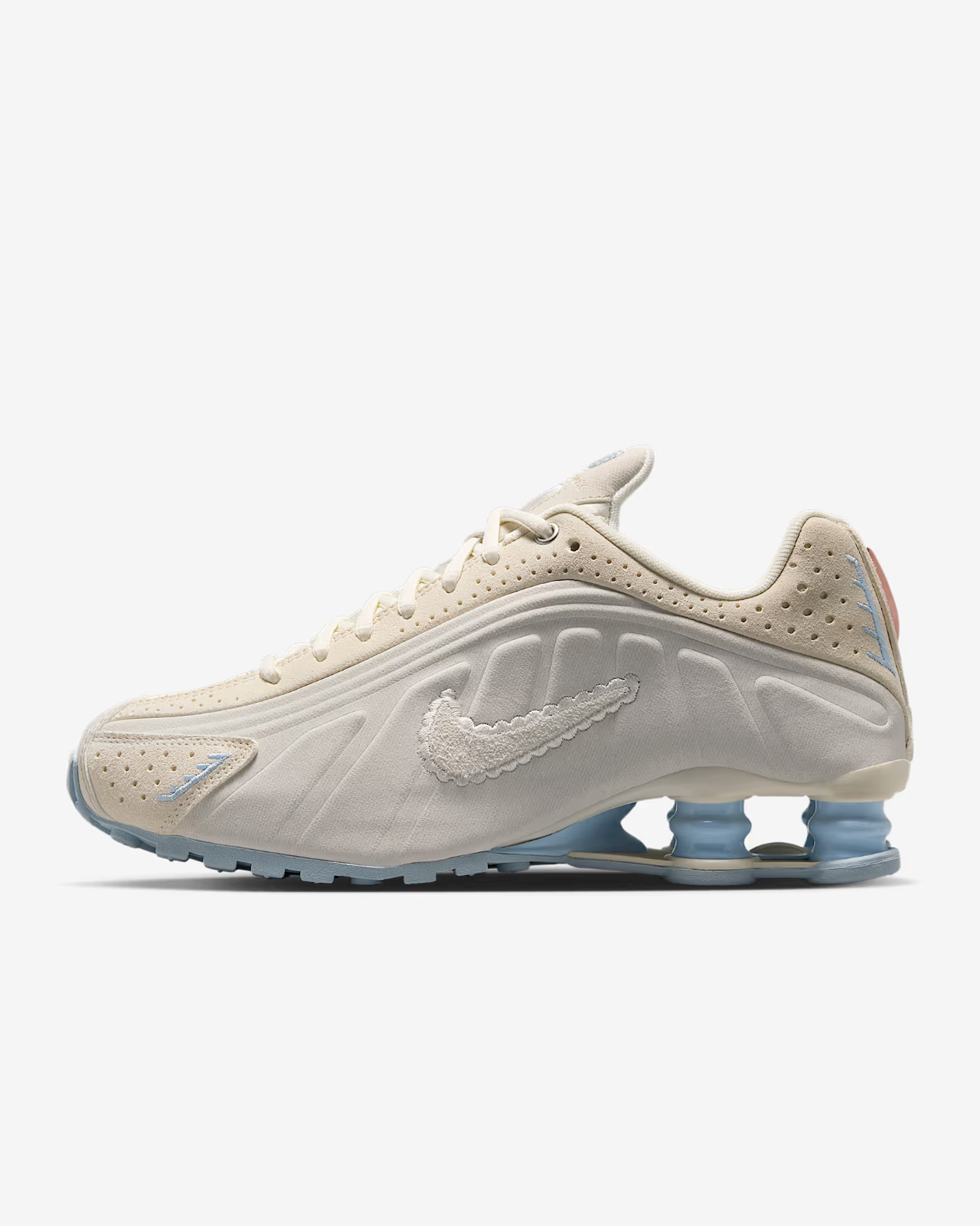 IH3572-110 Nike Shox R4 Pale Ivory Light Orewood Brown Celestine Blue (Women's)