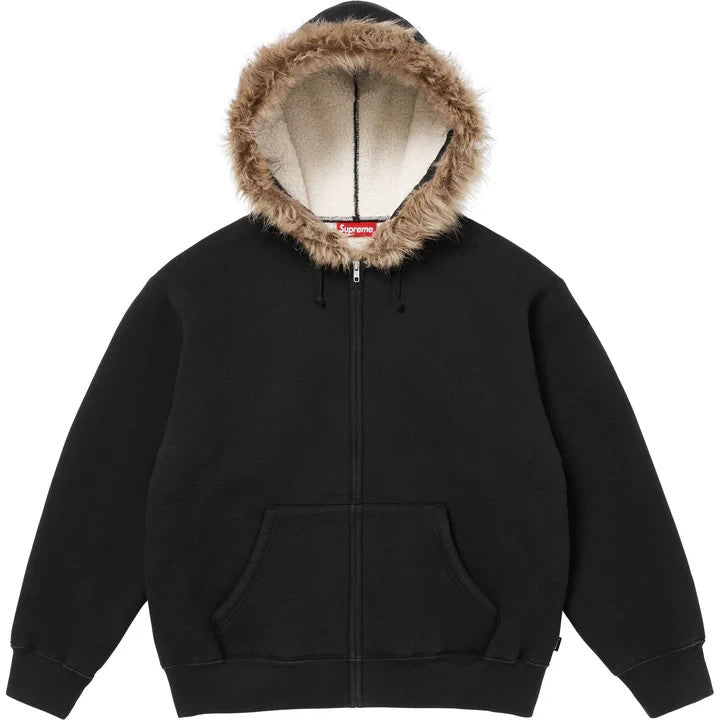 Supreme Faux Fur Zip Up Hooded Sweatshirt Black