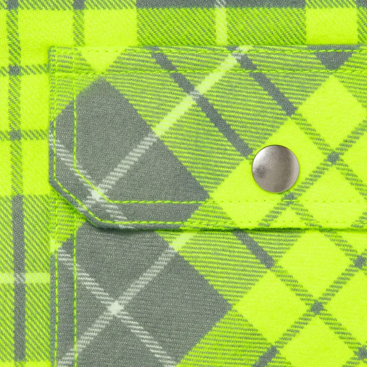 Supreme Dickies Lined Zip Up Hooded Flannel Shirt Fluorescent Green