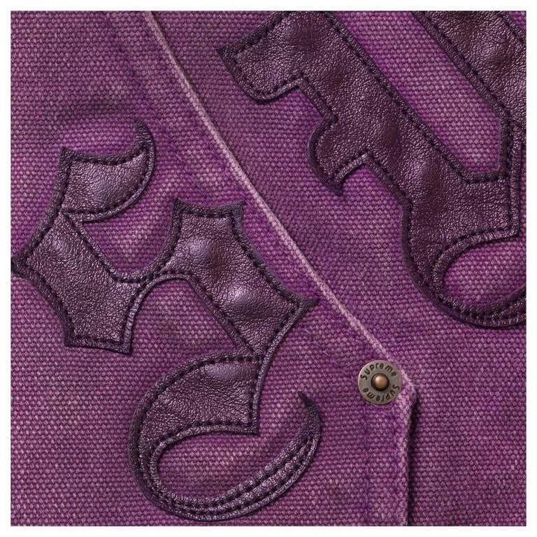 Supreme Leather Applique Hooded Work Jacket Purple