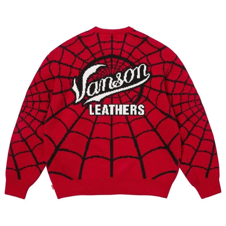 Supreme x Vanson Leathers Spider-Man Sweater Red