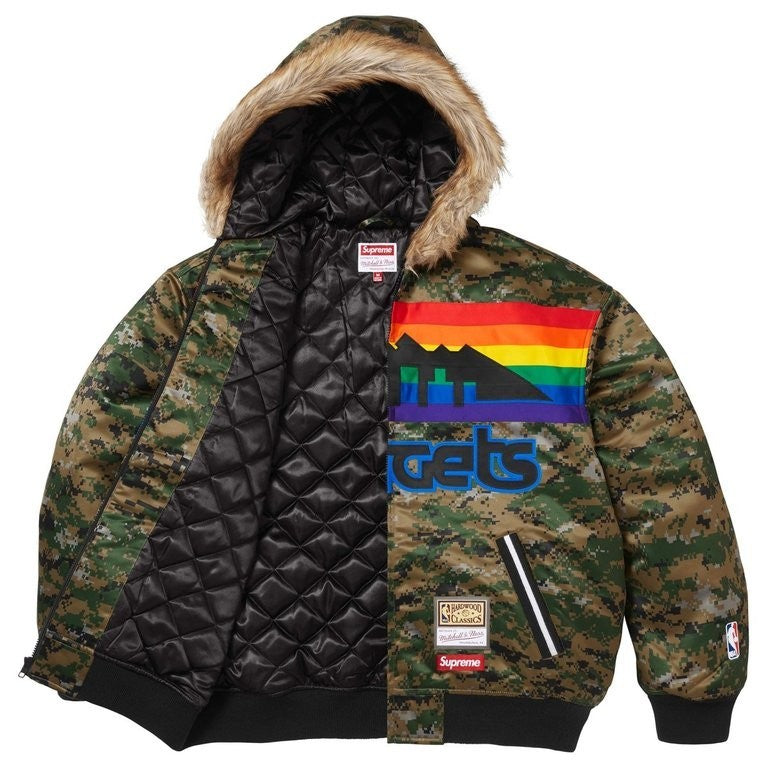 Supreme Mitchell Ness Teams Hooded Satin Varsity Jacket Digi Camo