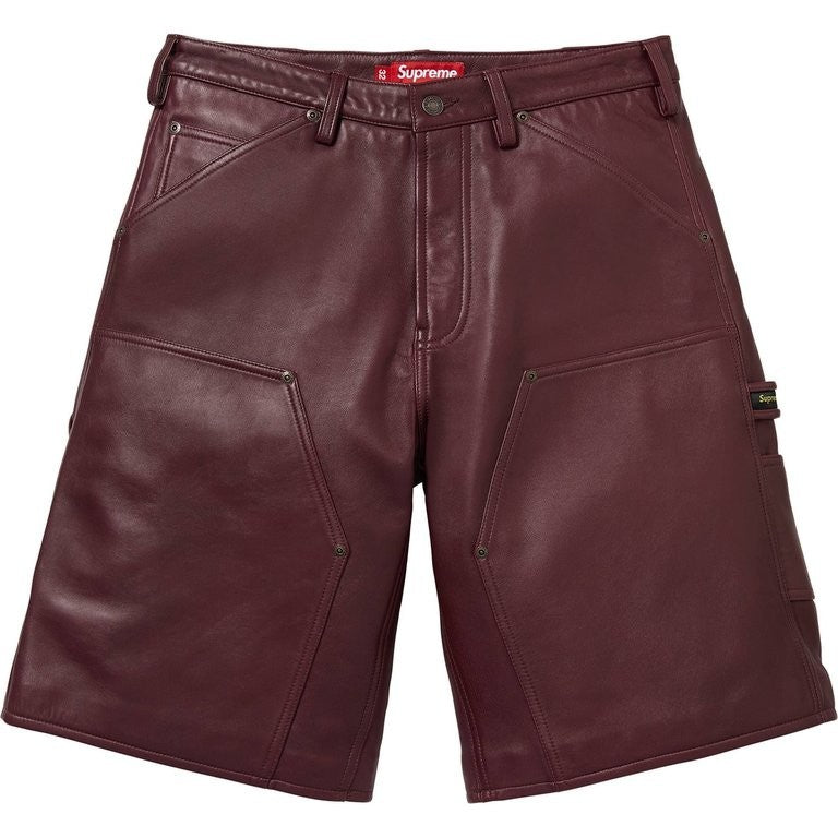 Supreme Leather Double Knee Painter Short Burgundy