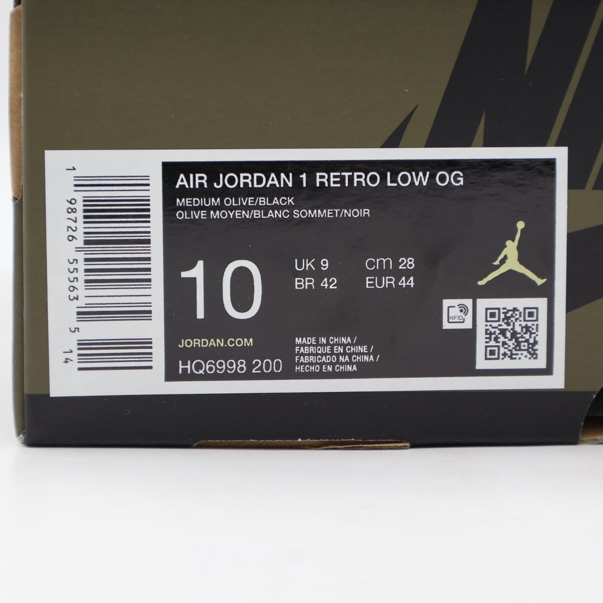 HQ6998-200 Nike Air Jordan 1 Low OG Medium Olive and Summit White (Men's)