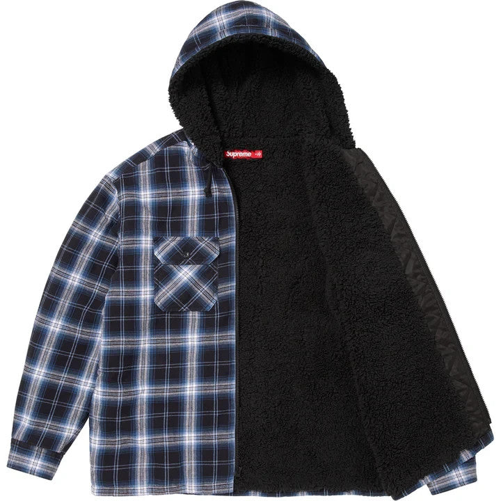 Supreme Lined Zip Up Hooded Flannel Shirt Navy