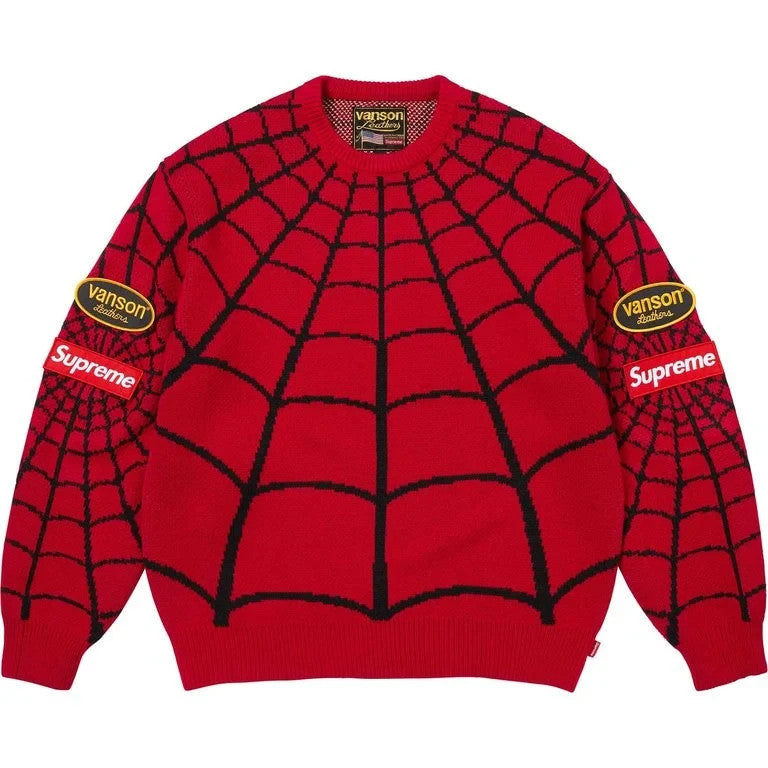 Supreme x Vanson Leathers Spider-Man Sweater Red
