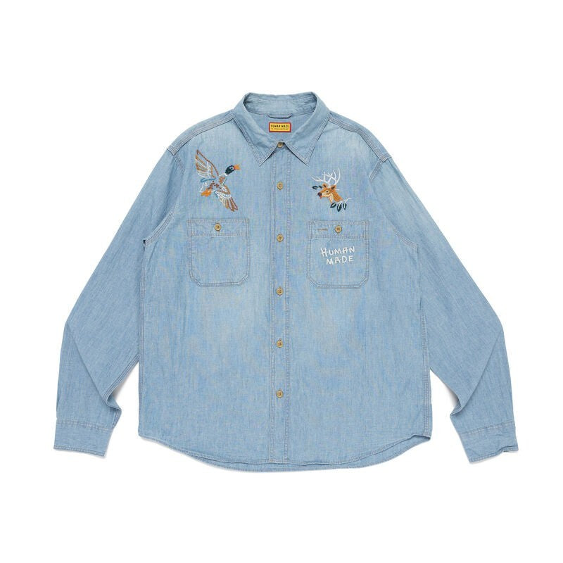 HUMAN MADE Embroidered Chambray Shirt Blue
