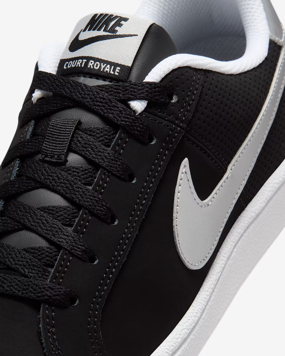 749867-001 Nike Women's Court Royale Black White Metallic Silver (Women's)