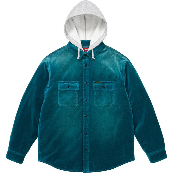 Supreme Quilted Lined Hooded Velvet Shirt Teal