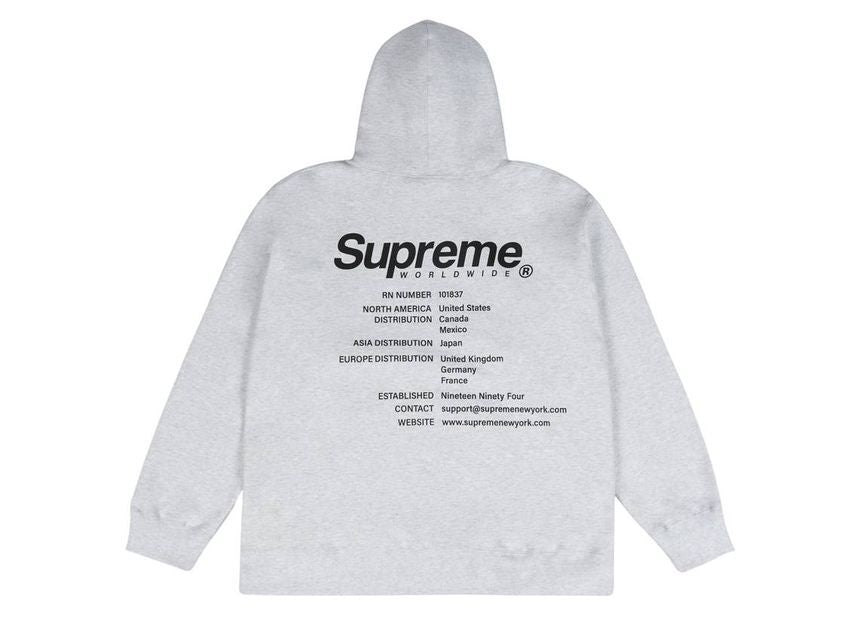 Supreme Worldwide Hooded Sweatshirt Ash Grey