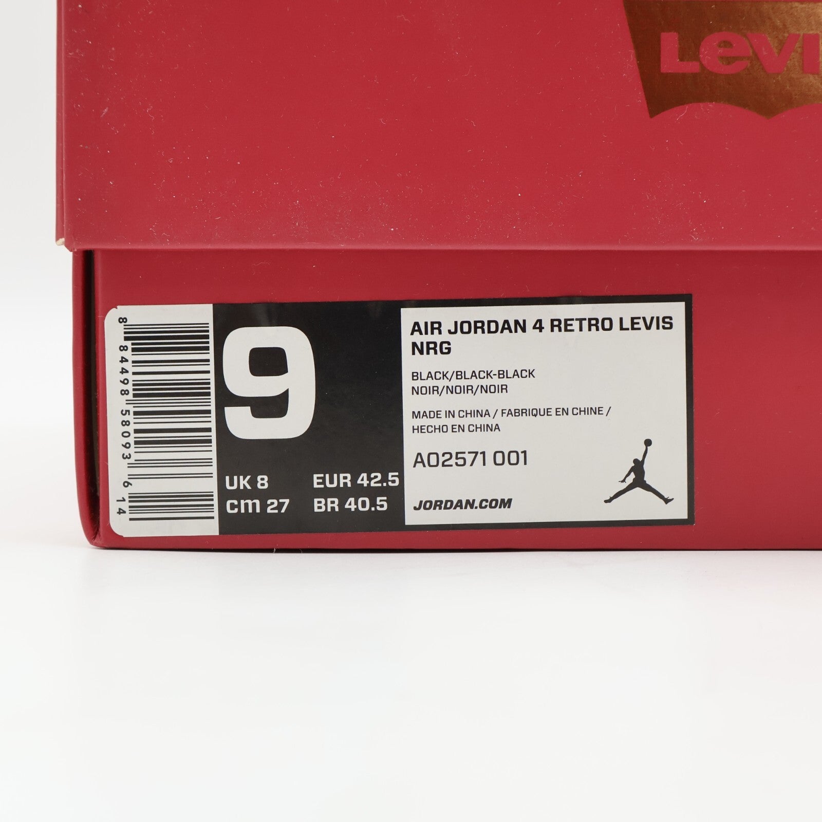 AO2571-001 Nike Levi's Air Jordan 4 Black Denim Blank Tag (Men's)
