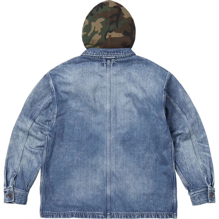 Supreme Worn Hooded Chore Coat Denim
