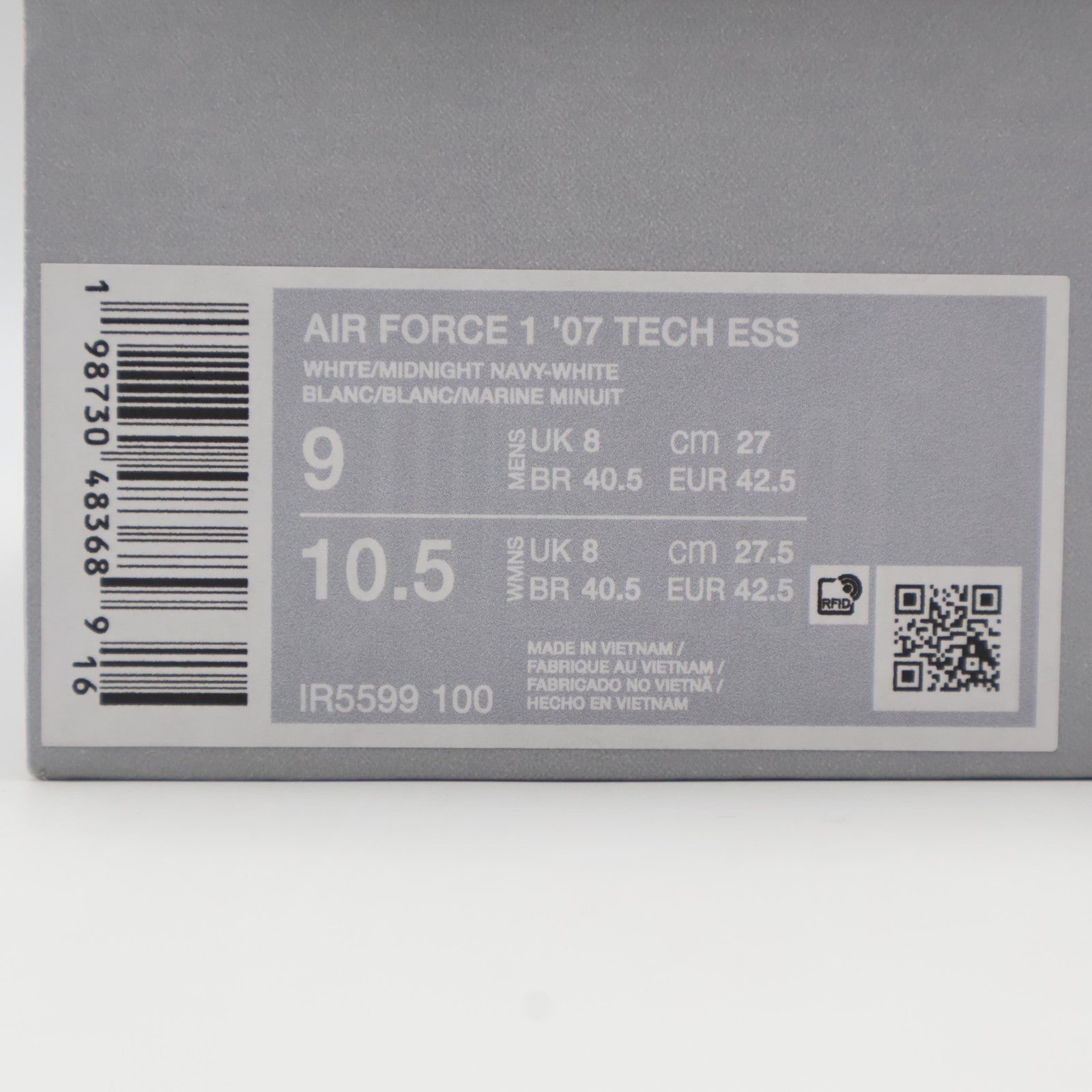 IR5599-100 Nike Air Force 1 '07 White Midnight Navy (Men's)