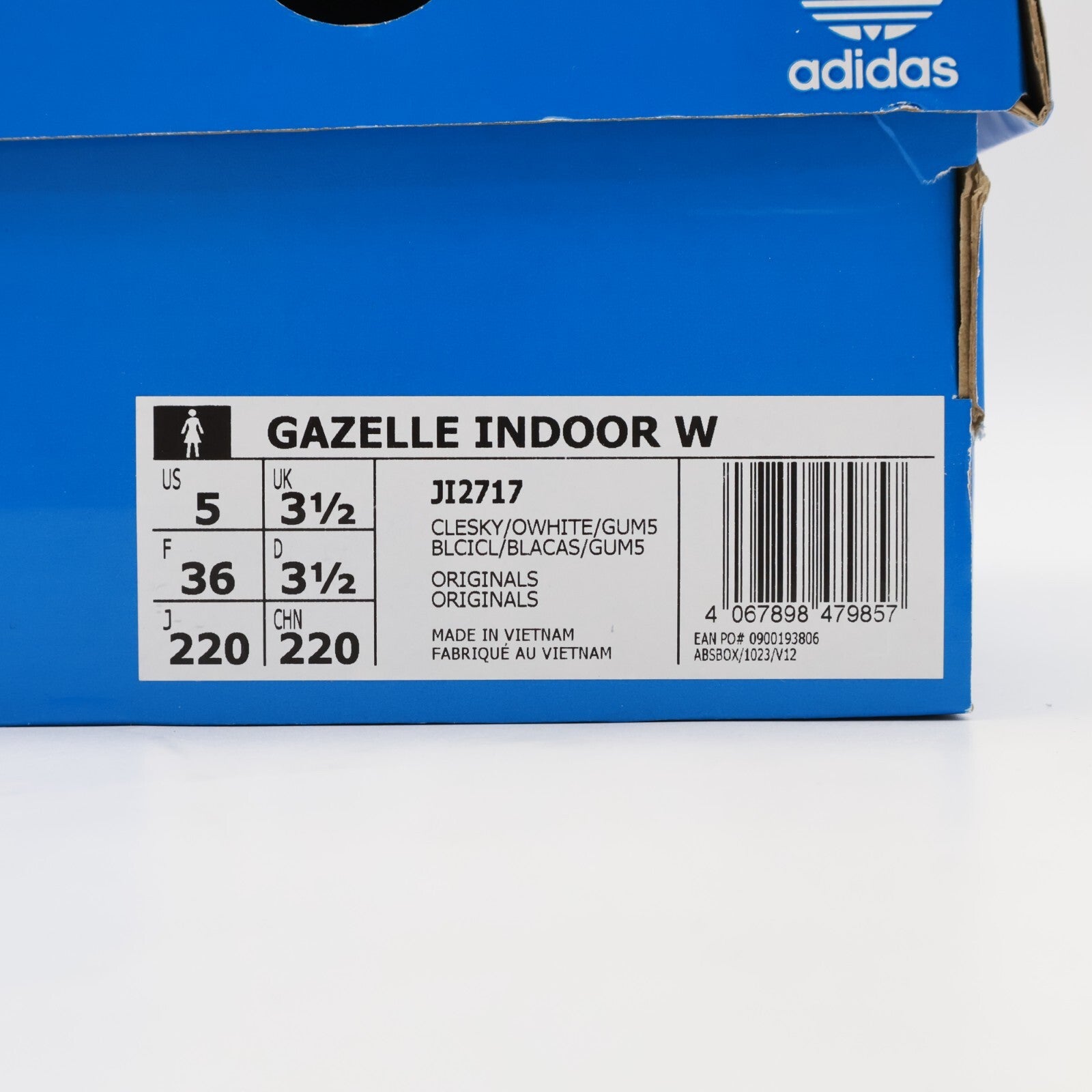 JI2717 adidas Originals Gazelle Indoor Clear Sky Off White Gum (Women's)