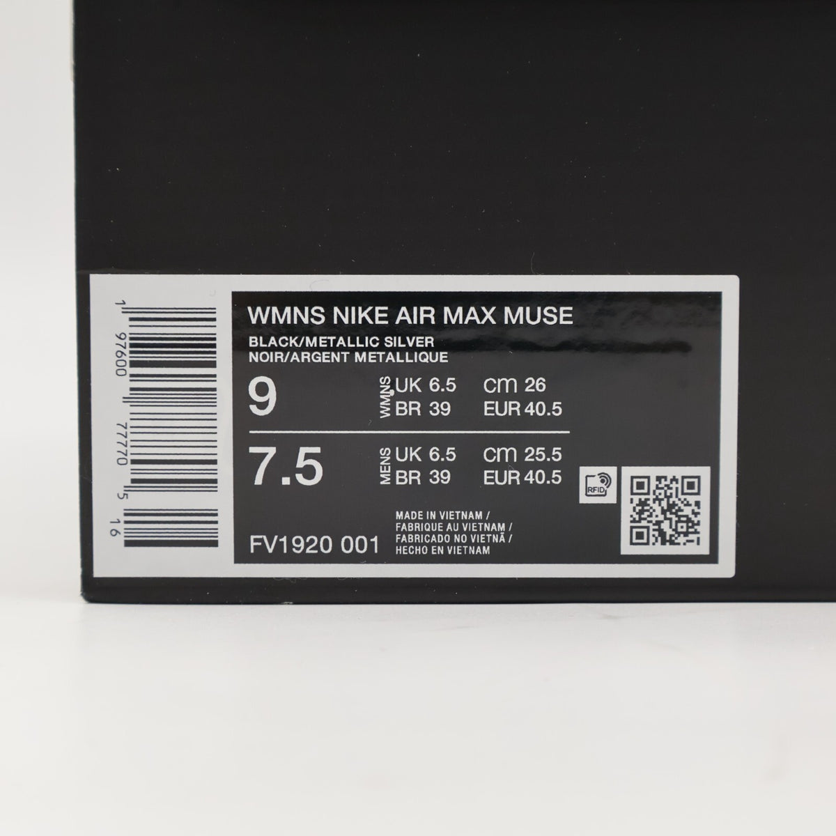 FV1920-001 Nike Women's Air Max Muse Black Metallic Silver (Women's)