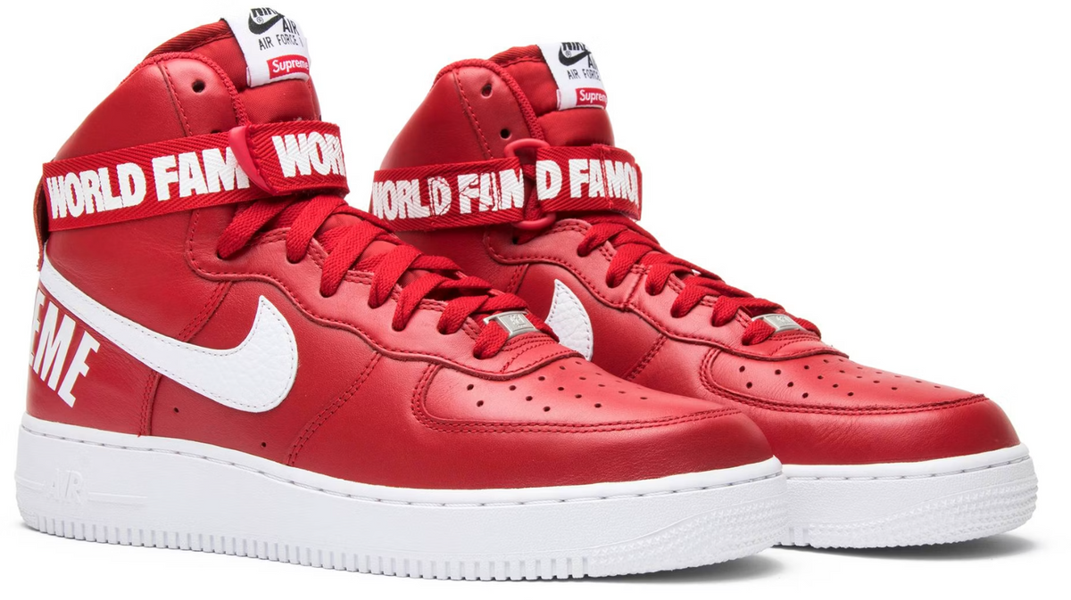 698696-610 Supreme Ã Nike Air Force 1 High World Famous "Red" (Men's)
