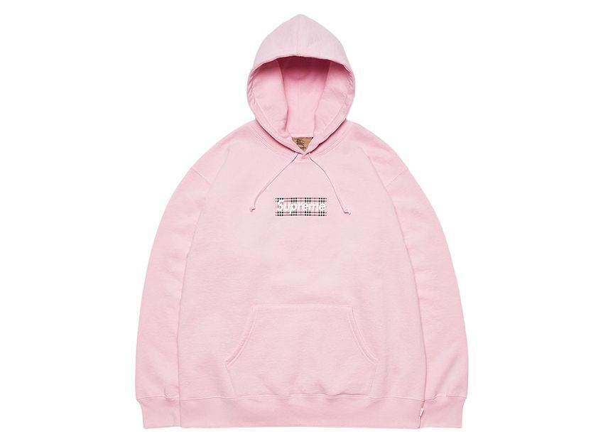 Supreme Burberry Box Logo Hooded Sweatshirt Pink