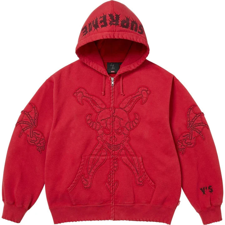 Supreme Y's by Yohji Yamamoto Zip Up Hooded Sweatshirt Washed Red