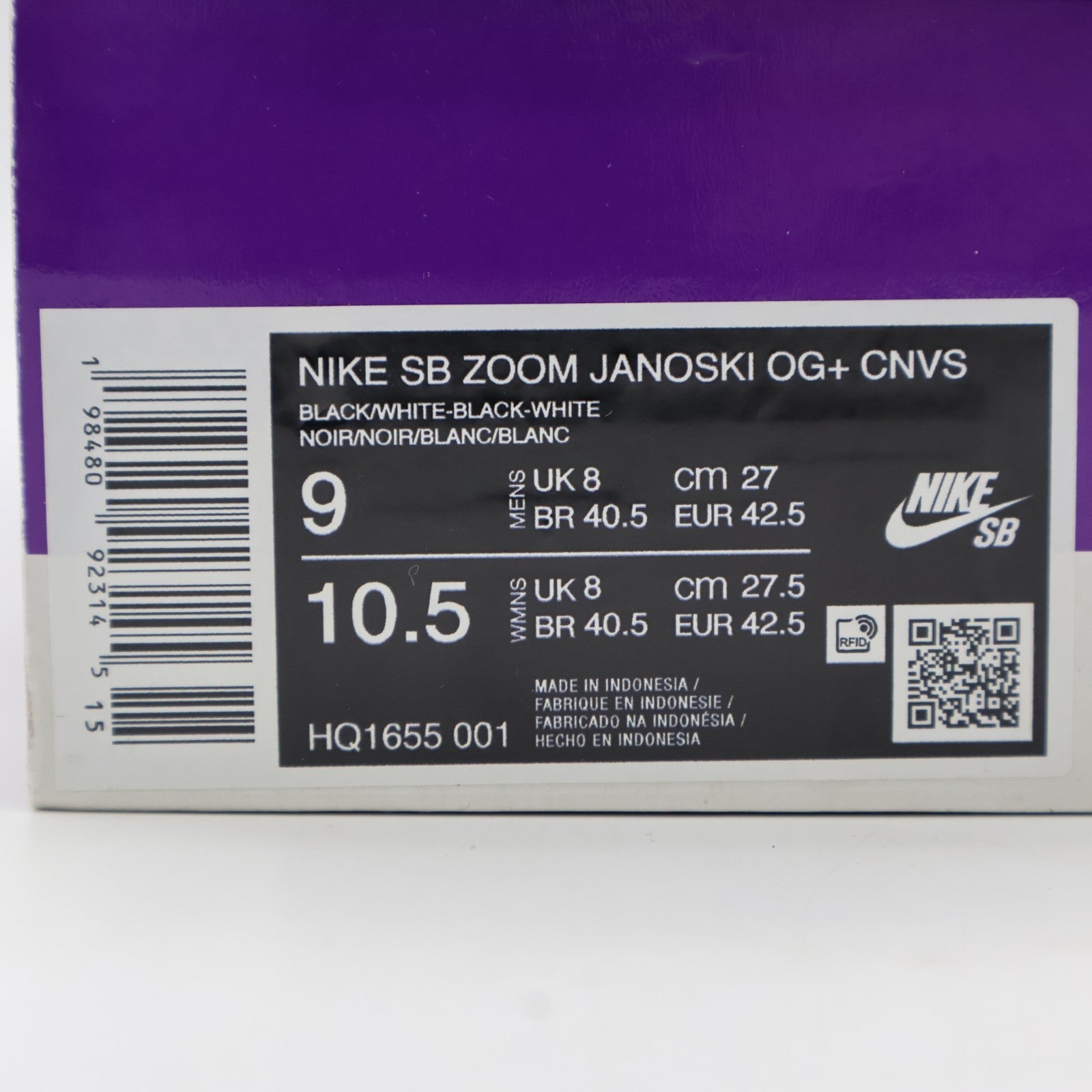 HQ1655-001 Nike SB Zoom Janoski OG+ Canvas Black White (Men's)