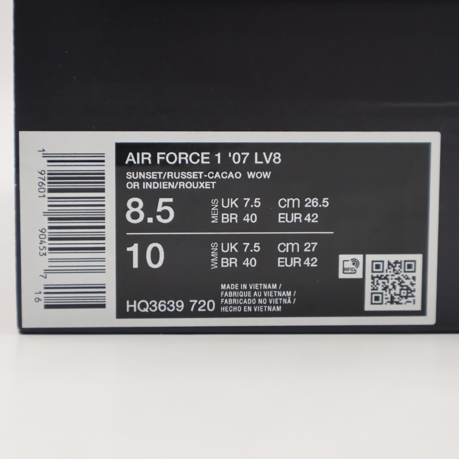 HQ3639-720 Nike Air Force 1 Low '07 LV8 Russet and Sunset (Men's)