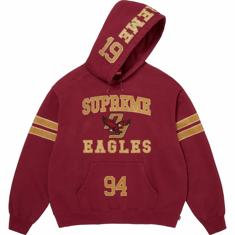 Supreme Rhinestone Eagle Hooded Sweatshirt Cardinal