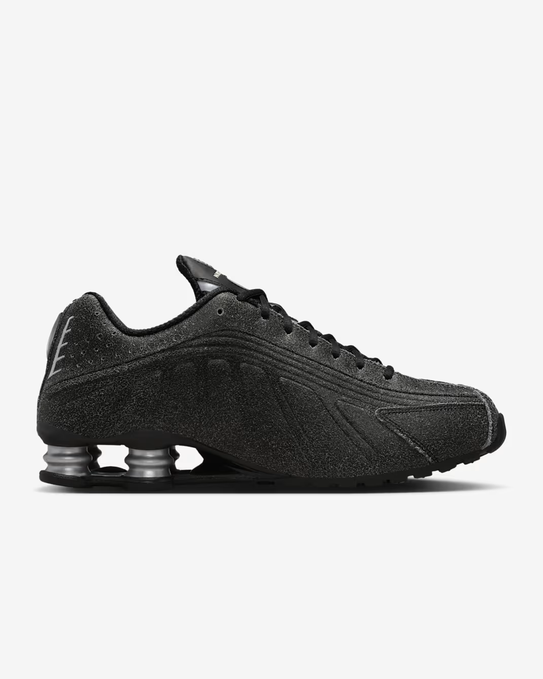 IO4544-002 Nike Shox R4 Distressed Leather Black Metallic Silver (Men's)
