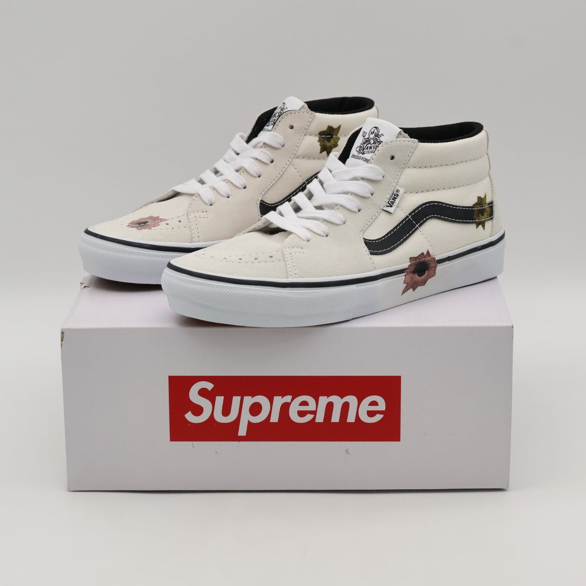 VN0A5KS1CRM Nate Lowman Supreme Vans Skate Grosso Mid Bullet Hole Natural (Men's