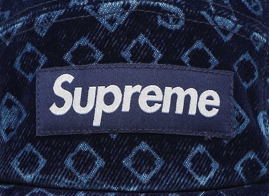 Supreme Flocked Denim Camp Cap Blue