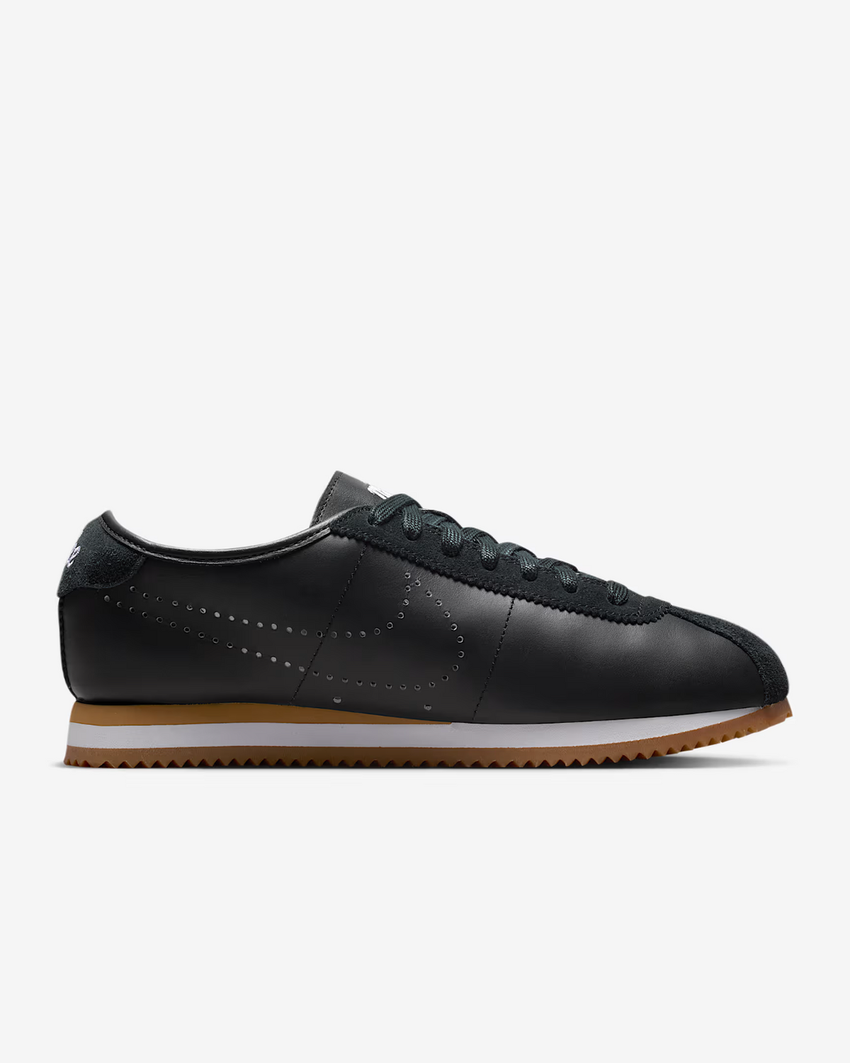 HQ1841-002 Nike Cortez Leather Black White Gum Perforated Swoosh (Women's)
