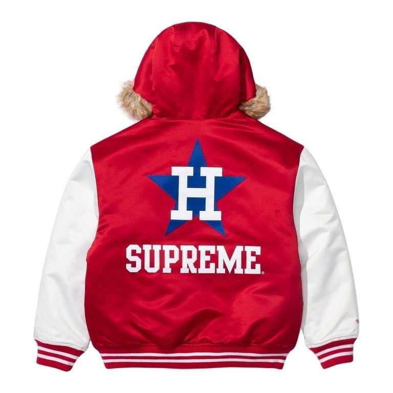 Supreme Mitchell Ness Teams Hooded Satin Varsity Jacket Red